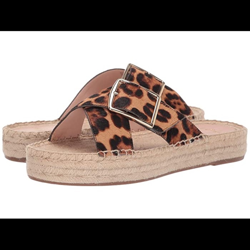 J crew calf hair leopard slides